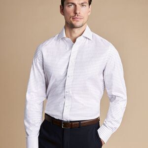 Charles Tyrwhitt Spread Collar Twill Check Slim Fit Shirt Sky Blue Gold 17.5 NWT